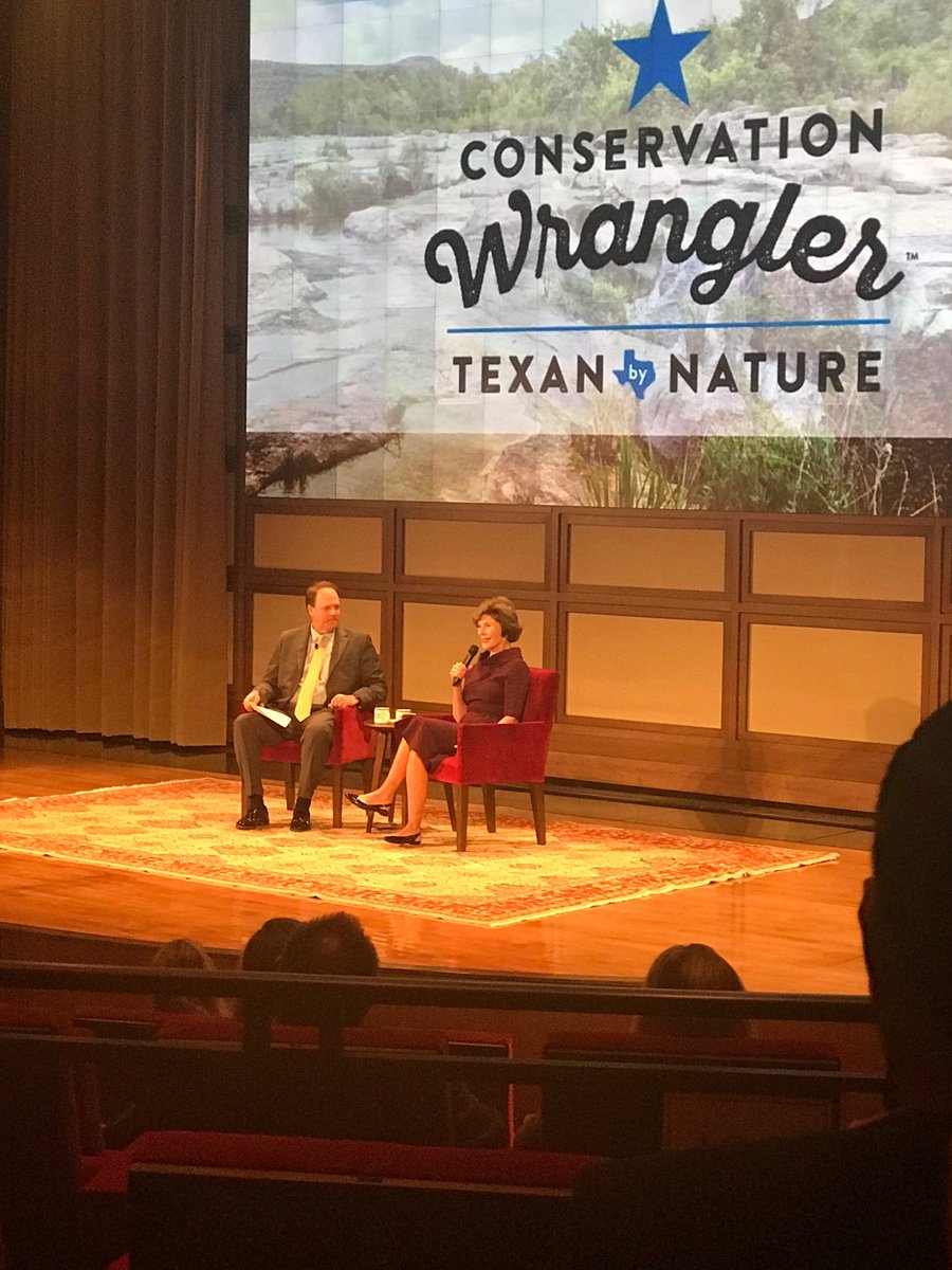 TxN founder, former first lady Laura W. Bush, addresses the crowd. The nonprofit brings conservation and business together, supporting efforts that are Texan-led, community-organized and data-based.  