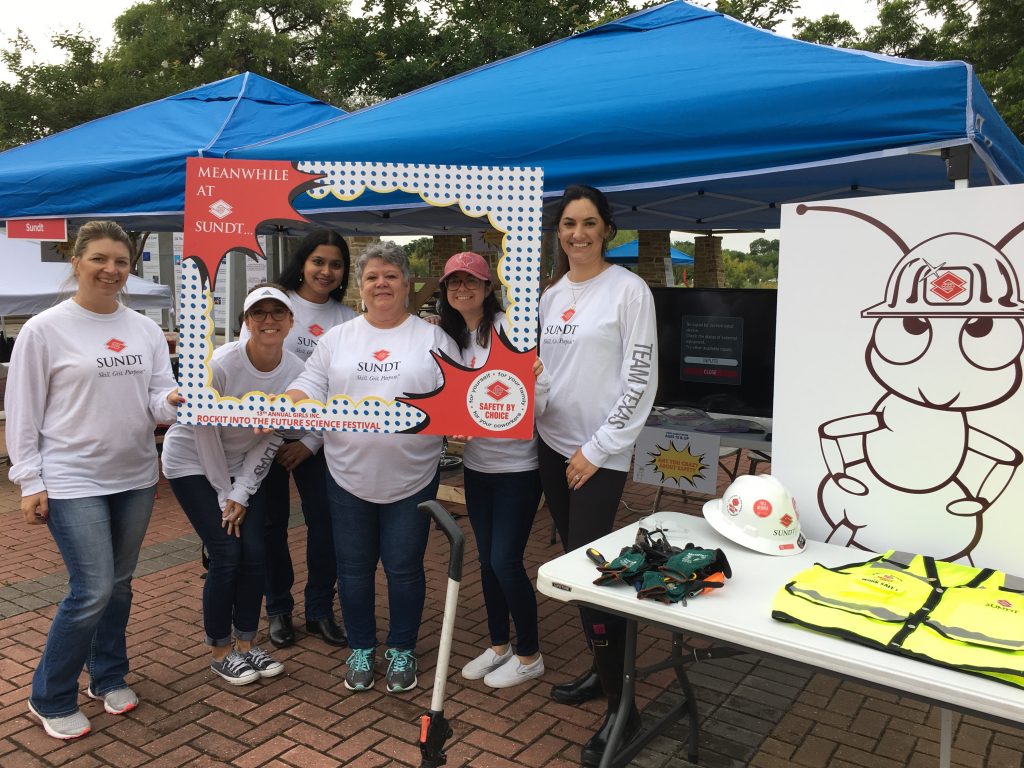 Sundt's Alexis Marshall, Traci Cadena, Swapna Biju, Terri Pasley, Meagan Garcia, and Amy Yount participate in the 13th Annual RockIt Into the Future STEM Festival.