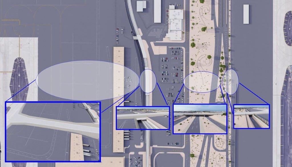 An existing-conditions plan view shows proposed taxiway alignment features illustrated in a 3D model, part of our process for quantifying FAA grant-reimbursable scopes of work.