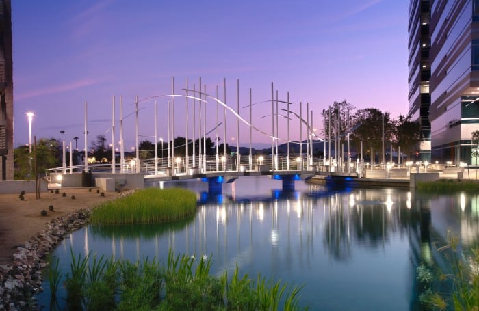 Fountainhead pedestrian bridge - sunset Fountainhead pedestrian bridge - sunset