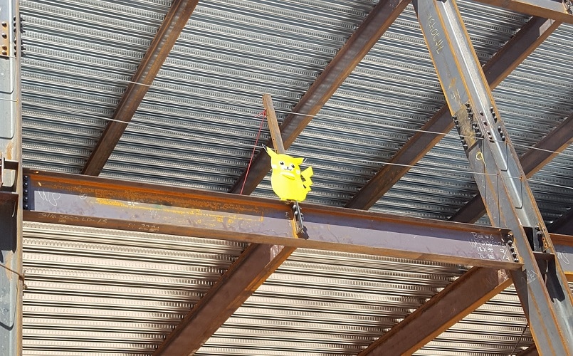 Popular Pokemon character Pikachu displayed on the side of the hospital tower.