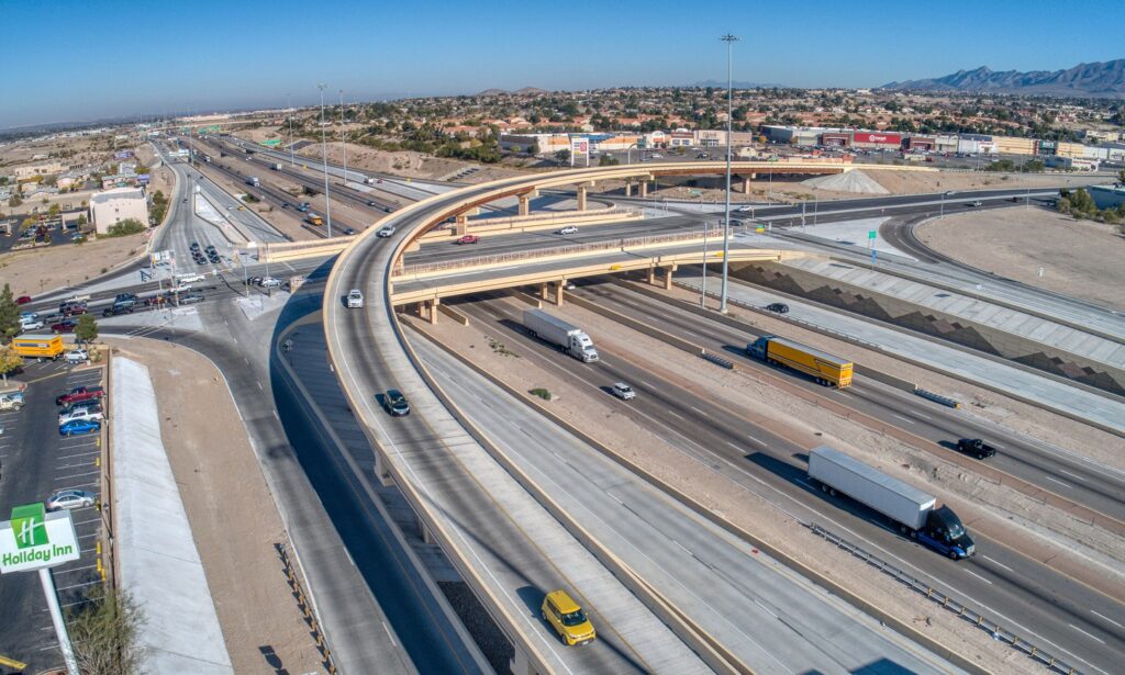 aerial view of the final configuration of the New Sunland Park Interchange looking north