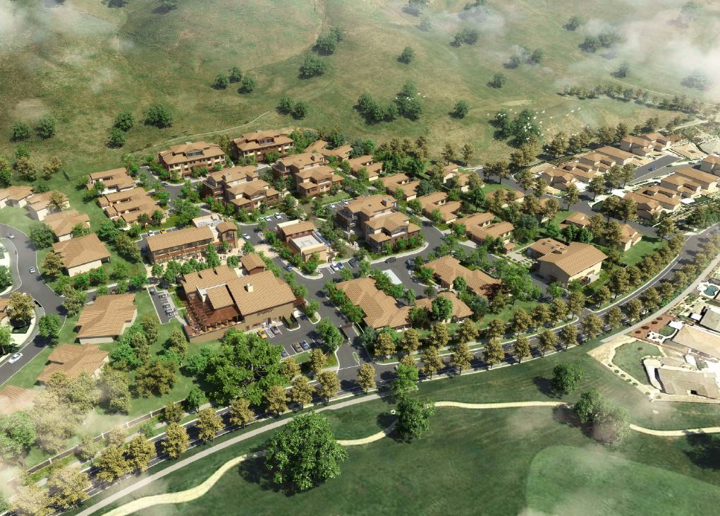 aerial overview rendering of senior living community 