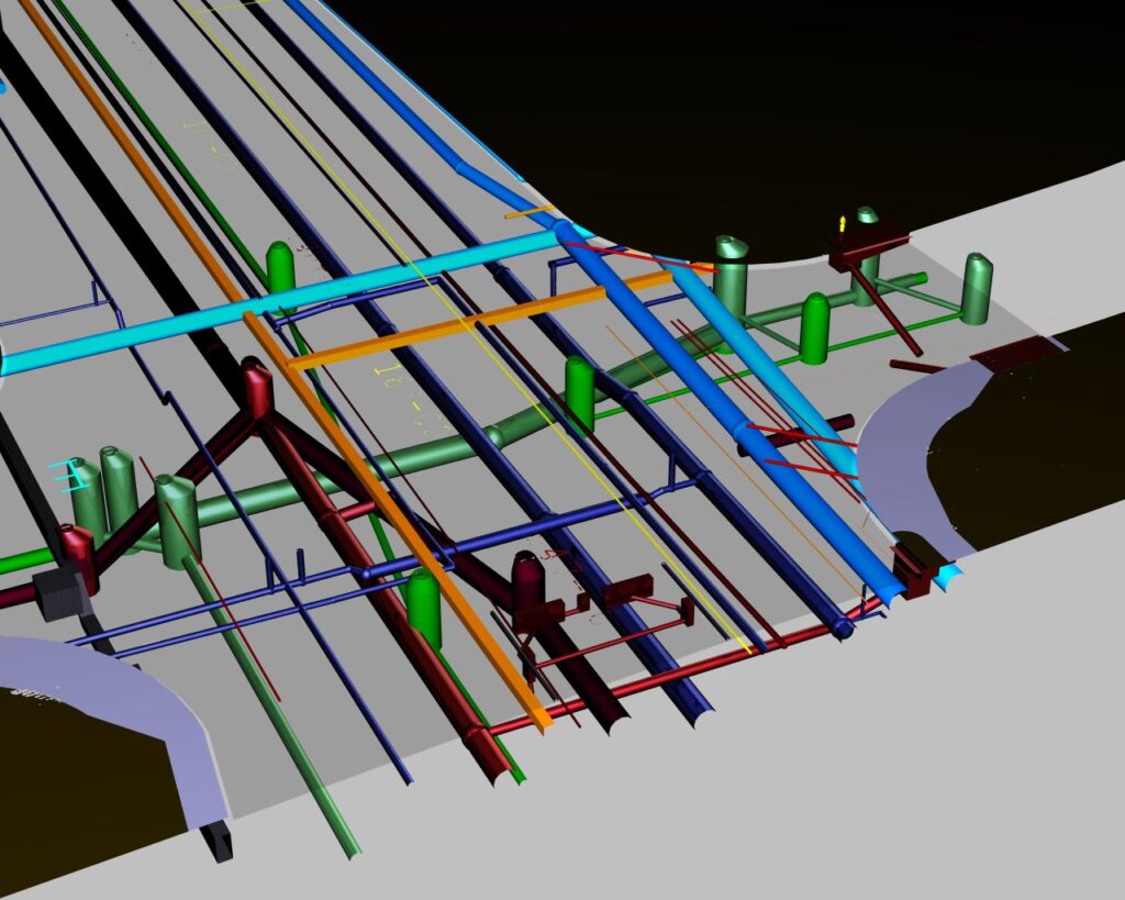 Un modelo BIM en 3D que muestra los servicios públicos subterráneos en el proyecto NW Extension Light Rail